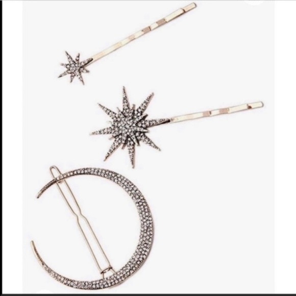 Crystal Crescent Moon And Stars Hairpins NIB - Picture 2 of 3